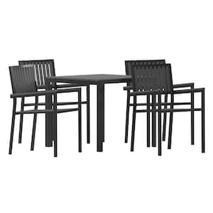 Black 5-Piece Faux Wood Square Outdoor Dining Set