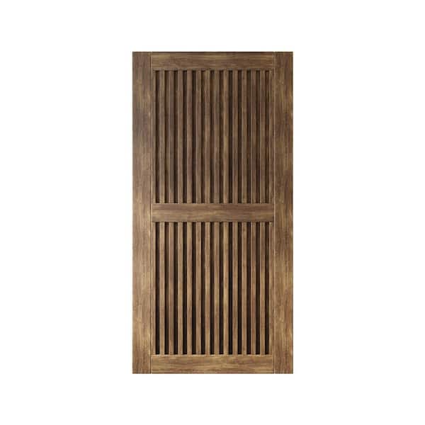 ST 40 in. x 80 in. C-Panel Solid Core Dark Walnut Vertical Stripe Design Pine Wood Interior Sliding Barn Door Slab