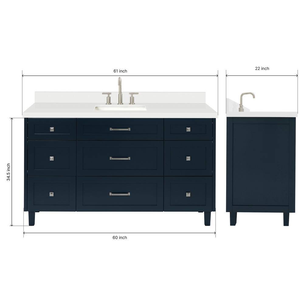 Midnight Blue 61" Single Sink Vanity with Quartz Top