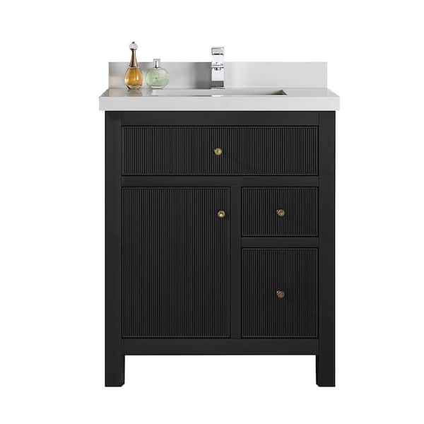 Willow Collections Sonoma 30 in. W x 22 in. D x 36 in. H Bath Vanity in Black with 2 in. Carrara Quartz Vanity Top