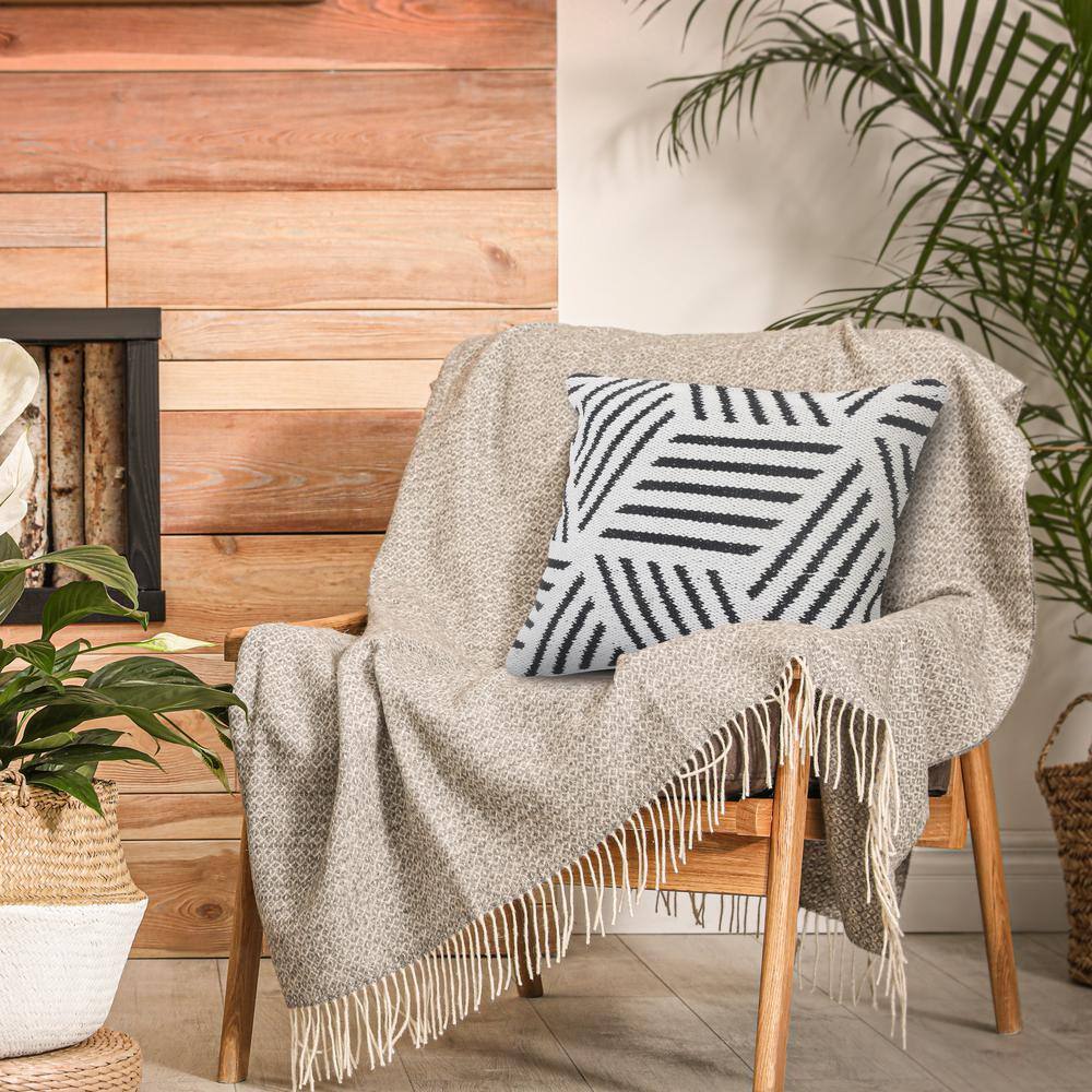 Black and White Geometric Cotton Square Pillow, 20 in