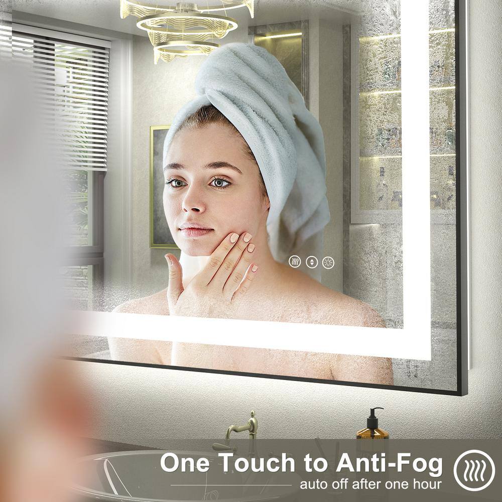 Matte Black LED Lighted Anti-Fog Tempered Glass Vanity Mirror, 60" x 28"