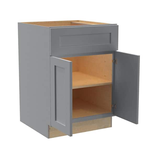 Home Decorators Collection Newport 27 in. W x 24 in. D x 34.5 in. H Assembled Plywood Base Kitchen Cabinet in Pearl Gray with Soft Close