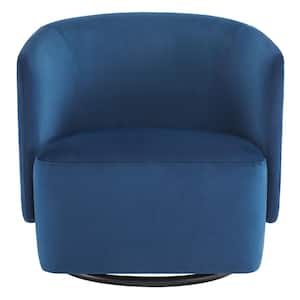 Charlotte Blue Fabric Swivel Accent Chair Upholstered Barrel Armchair with Solid Wood Frame for Living Room or Bedroom