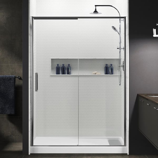 KOHLER Torsion 60 in. W x 76.875 in. H Frameless Sliding Shower Door in Bright Polished Silver with Handle