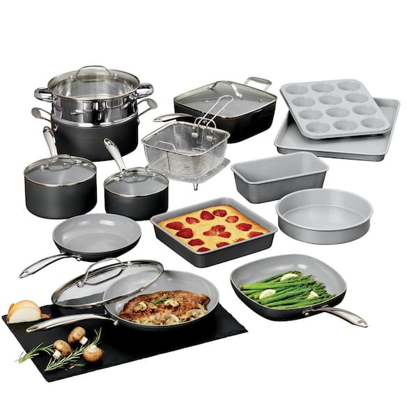 GRANITESTONE Professional 20-Piece Aluminum Hard Anodized Diamond and  Mineral Coating Nonstick Premium Cookware and Bakeware Set 7381 - The Home  Depot
