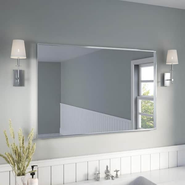 48 in. W x 32 in. H Silver Aluminum Rectangular Framed Wall Bathroom Vanity Wall Mount Mirror