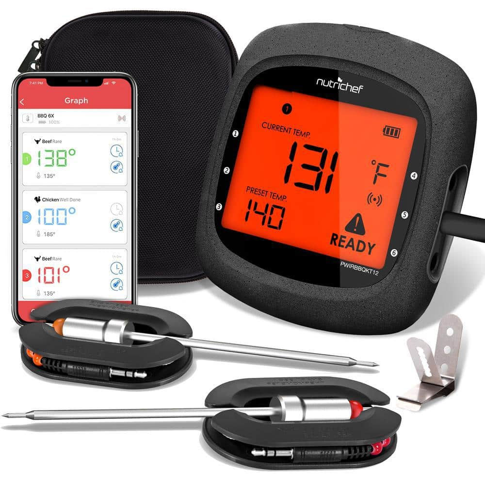 SereneLife Bluetooth Wireless BBQ Digital Thermometer PWIRBBQKT12 - The  Home Depot