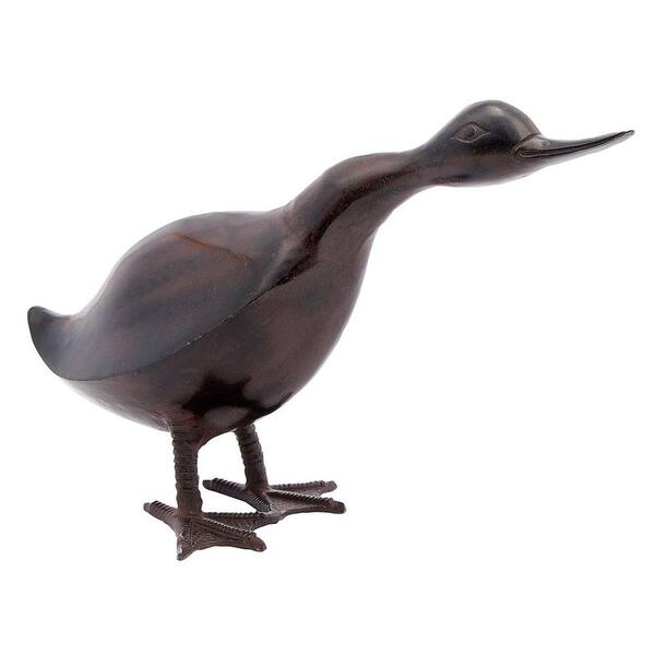 ACHLA DESIGNS Hello Duck With Extended Neck Outdoor Garden Statue, 13 in. Tall Bronze