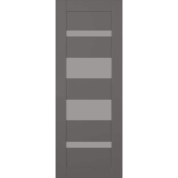Mirella 28 in. W. x 80 in. No Bore 4-Lite Frosted Glass Gray Matte Solid Composite Core Wood Interior Door Slab