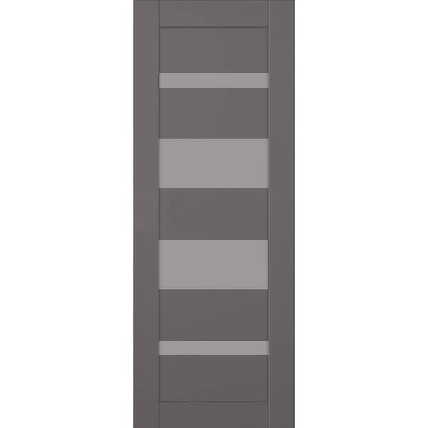 Belldinni Mirella 32 in. W. x 84 in. No Bore 5-Lite Frosted Glass Gray Matte Solid Composite Core Wood Interior Door Slab