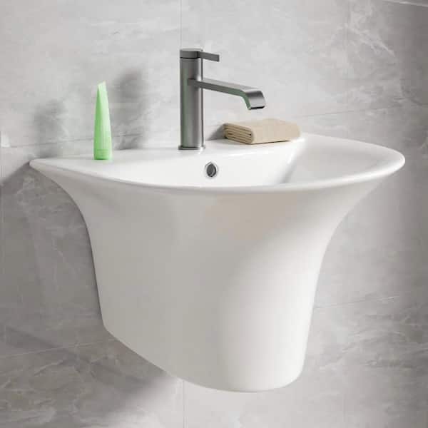 Compact U-Shape Wall Mount Bathroom Sink 21 in. W x 18 in. D x 15 in. H in White Vitreous China with Overflow