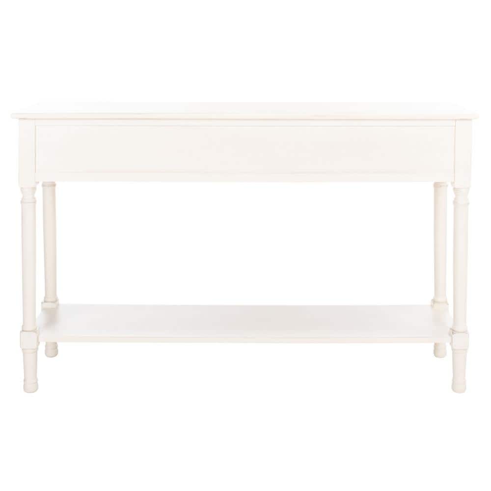 Distressed White Wooden Console Table with 3 Drawers and Storage Shelf