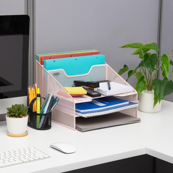 Desk Organizer Accessories Desktop Tabletop Sorter Shelf Pencil Holder  Caddy Set (Black) 