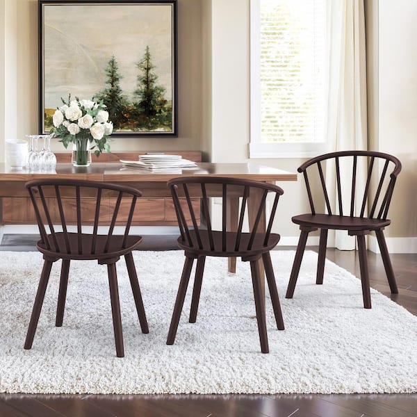 LUE BONA Winson Espresso Solid Wood Talia Dining Chair Windsor Back Farmhouse Spindle Dining Chair Side Chair Set of 3