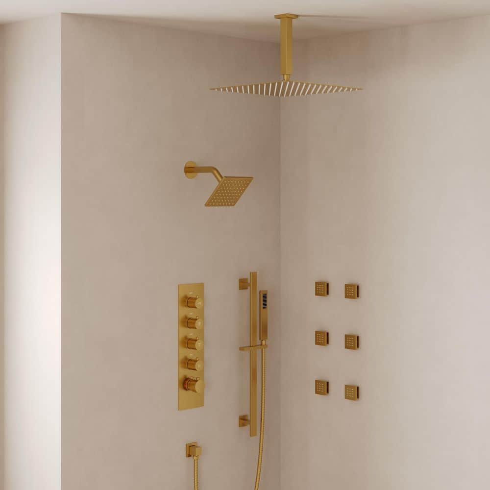 EVERSTEIN 15-Spray Patterns 16 and 6 in. Ceiling Mount Dual Shower