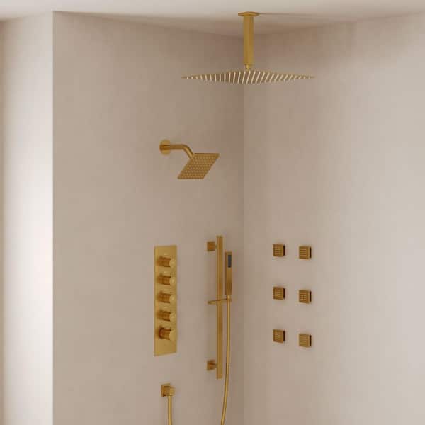 EVERSTEIN 15-Spray Patterns 16 and 6 in. Ceiling Mount Dual Shower