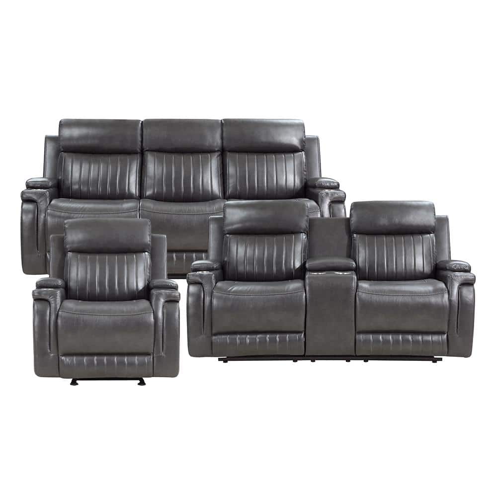 Wise 82 in. W. Straight Arm Faux Leather Rectangle 3-Piece Manual Reclining