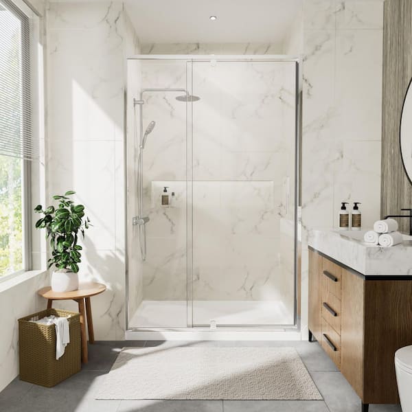SHAAMA 56 - 60 in. W x 71 in. H Pivot Semi-Frameless Shower Door in Chrome Finish with SGCC Certified Clear Glass