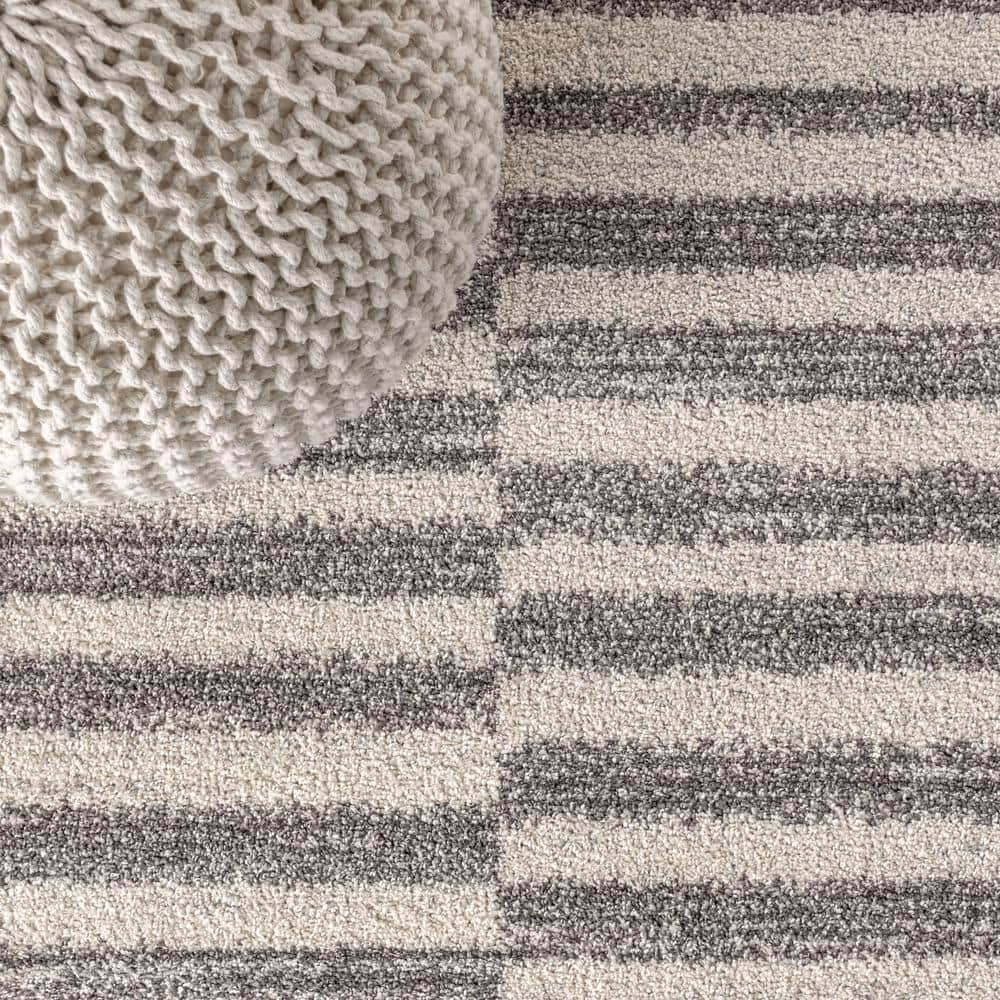 Handmade Reversible Gray Stripe Synthetic Area Rug 5x8 Feet