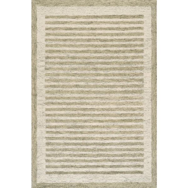 Carmeon Hamilton x Rugs Caly Modern Bordered Wool Sage Green 9 ft. x 12 ft. Indoor Area Rug