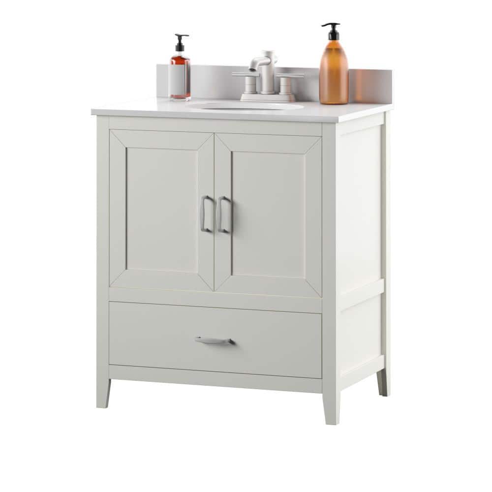 White Wood 30" Freestanding Single Bathroom Vanity with Stone Top
