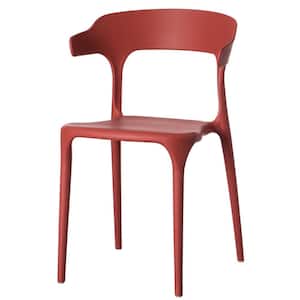 Modern Plastic Outdoor Dining Chair with Open U Shaped Back in Red
