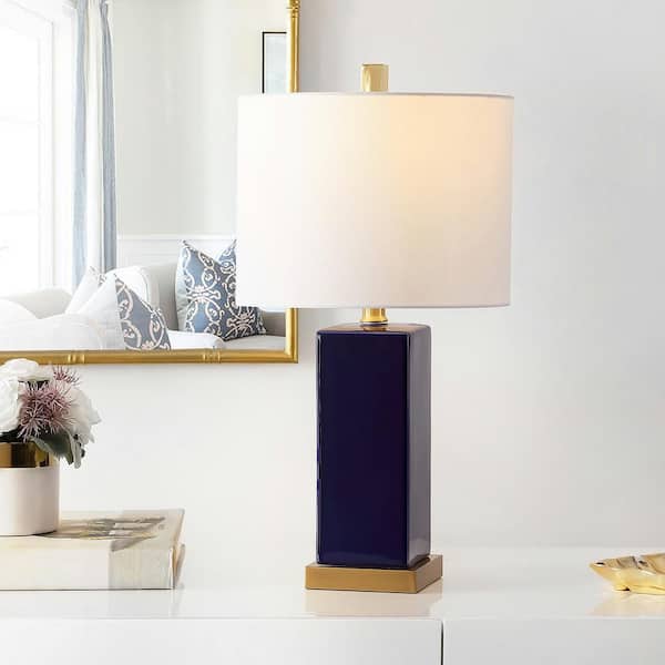 SAFAVIEH Wendi 23 in. Navy Table Lamp with White Shade