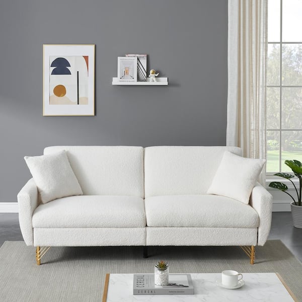 74.41 in. White Teddy Velvet Twin Size Separate Adjustable Sofa Bed with Storage Function