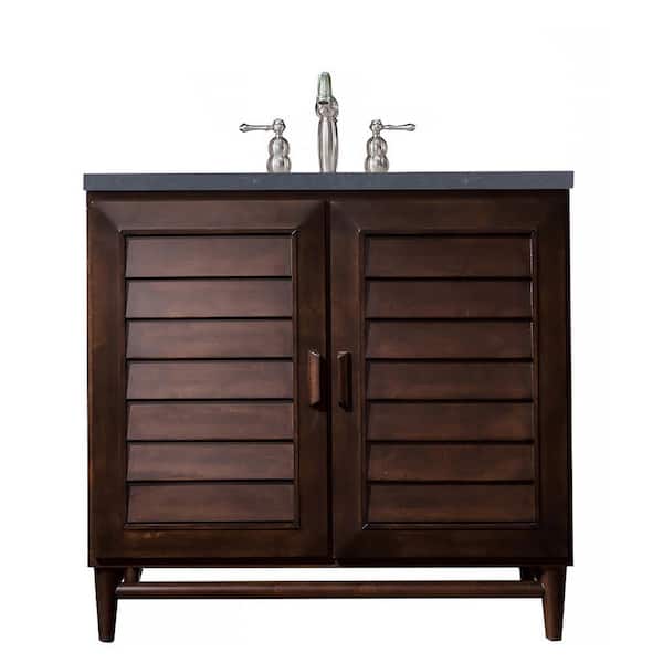 James Martin Vanities Portland 36 in. W x 23.5 in.D x 34.3 in.H Single Vanity in Burnished Mahogany with Quartz Top in Charcoal Soapstone