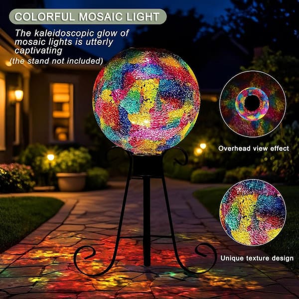 Mosaic Solar Glass Gazing Ball, 10 in. Colorful Gazing Globe