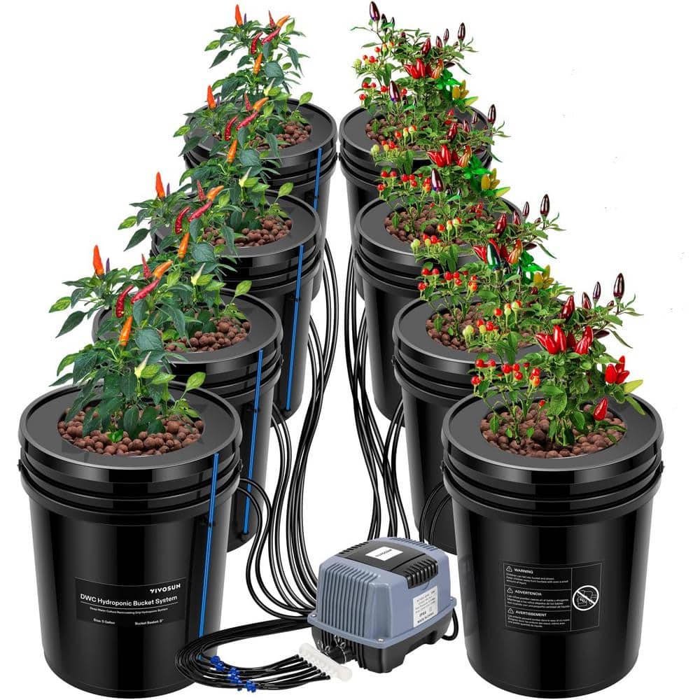 VIVOSUN 5 Gal. Black DWC Hydroponics Grow System Deep Water Culture Bucket with Recirculating