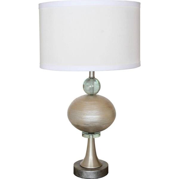 Filament Design Century 29 in. Brushed Nickel with Antique Stain, Saturn Gray and Silver Moss Table Lamp