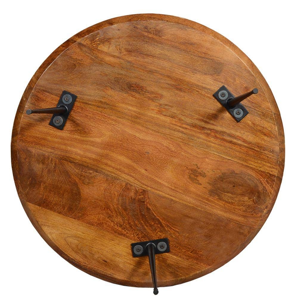 Round Mango Wood Coffee Table with Splayed Metal Legs, 30"