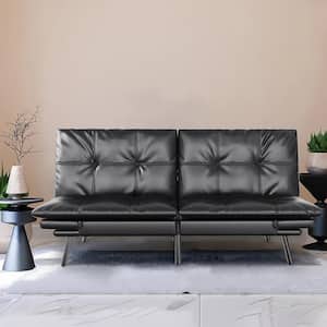 34 in. W PU Leather Futon Sofa Bed Convertible Loveseat Sofa in Black