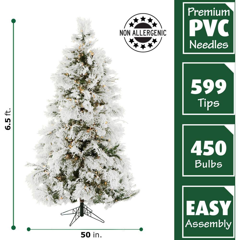 6.5-Foot Snowy Pine Flocked Christmas Tree with White Lights