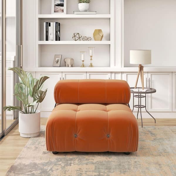 Chameleon 34.6 in. Square Arm 1-Piece Modern Velvet Modular Combination Sectional Sofa in. Orange