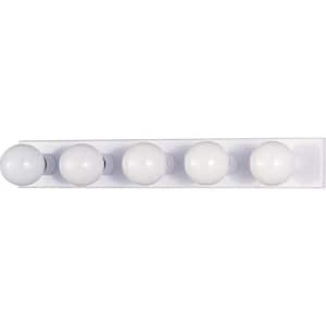 5-Light Indoor White Movie Beauty Makeup Hollywood Bath or Vanity Light Bar Wall Mount or Wall Sconce
