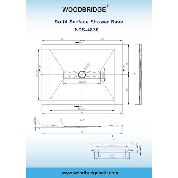 WOODBRIDGE 48 in. L x 36 in. W Alcove Zero Threshold Shower Pan Base with  Left/Right Drain in Black,Low Profile,Wheel Chair Access HSB4301 - The Home  Depot