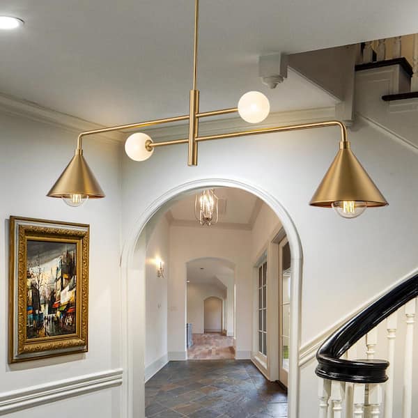 EDISLIVE Hazel 4-Light Brass Modern Linear Island Chandelier with Glass Shades