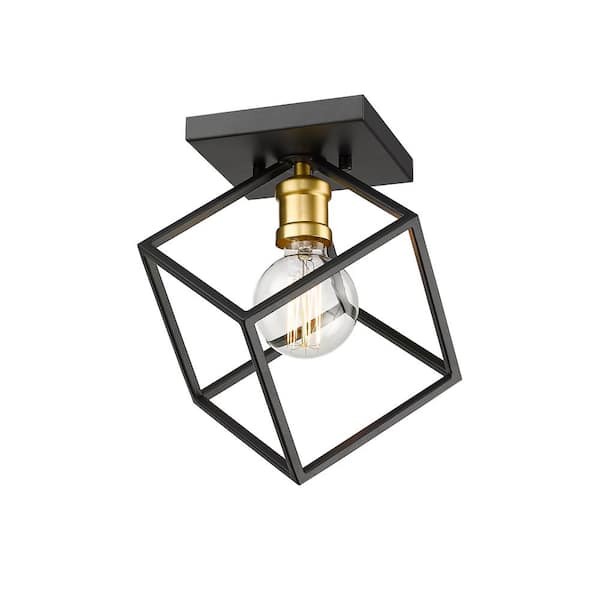 Unbranded Vertical 10 in. 1-Light Bronze and Olde Brass Flush Mount