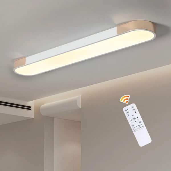 39.4 in. 48-Watt Modern White and Gold Dimmable Integrated LED Flush Mount with White Acrylic Shade and Remote Included