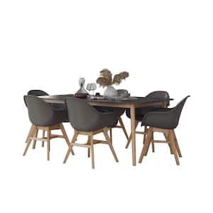Midtown Concept Lyon 7-Piece Black Chairs Indoor Dining Room Plastic Resin Table Dining Set Kitchen Table with Chairs
