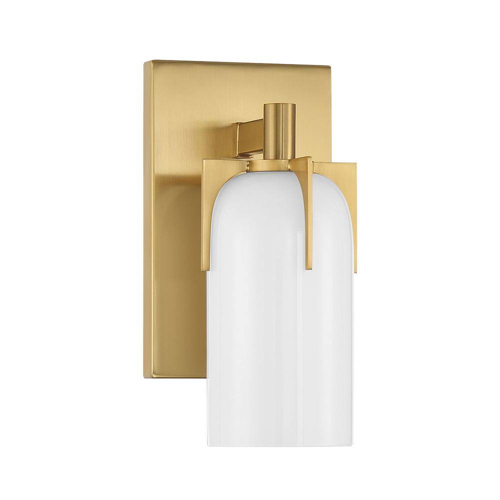 Warm Brass and Opal Glass 1-Light Vanity Sconce