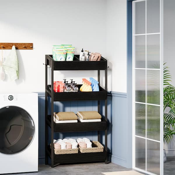 BYBLIGHT Eulas Black 29.13 in. 4-Tier Display Cabinet Basket