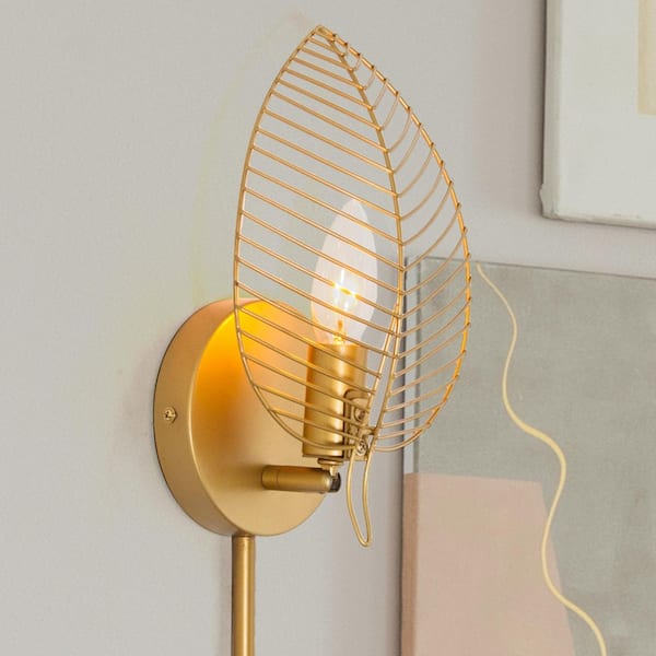 Verity Single-Light Gold-Tone Metal Wall Sconce with Leaf Shade