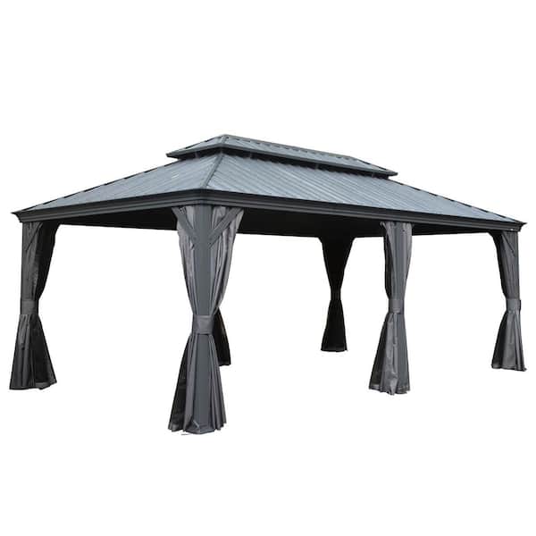 12 ft. x 18 ft. Gray Hardtop Gazebo with Galvanized Steel Double Roof and Aluminum Frame