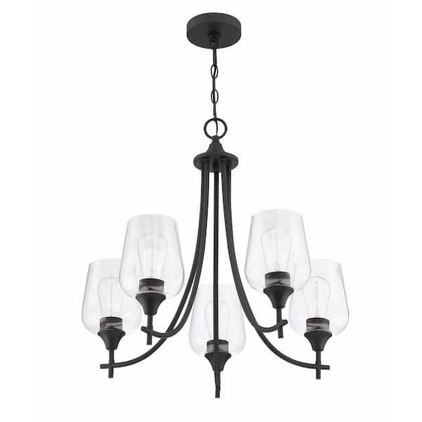 Pia Ricco 5-Light Matte Black Classic Chandelier With Glass Shades