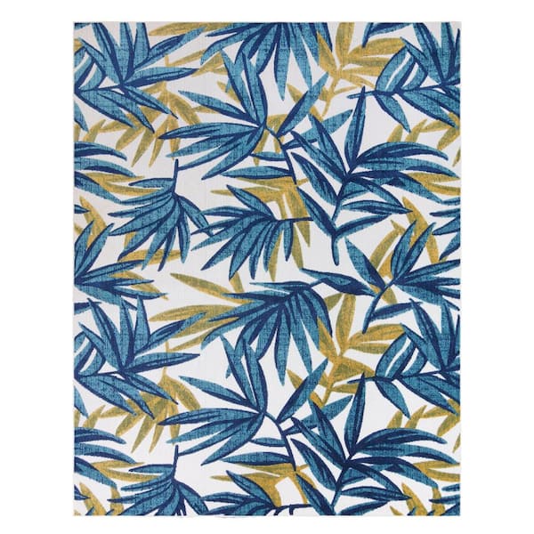 Gertmenian Fosel Bumba Blue 9 ft. x 13 ft. Floral Indoor/Outdoor Area Rug