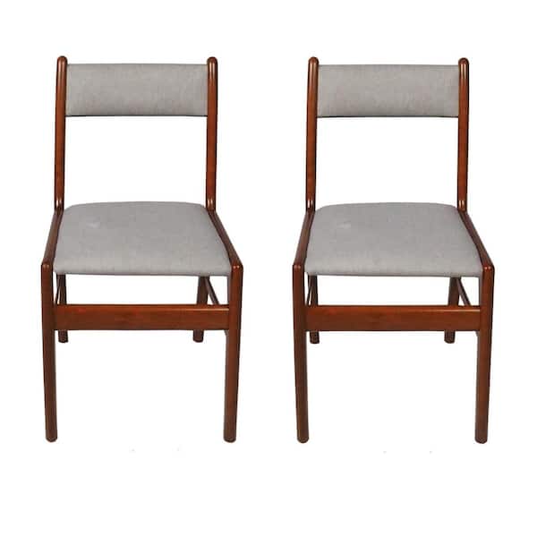 Unbranded Cara Grey Rubber Wood Fabric Dining Chair with Brown Leg (Set of 2)
